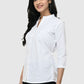 Women Shirt White Cotton Casual Regular 3/4 Sleeve