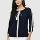 Women Top Navy Blue Casual Regular Fit 3/4 Sleeve