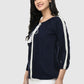 Women Top Navy Blue Casual Regular Fit 3/4 Sleeve