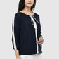 Women Top Navy Blue Casual Regular Fit 3/4 Sleeve