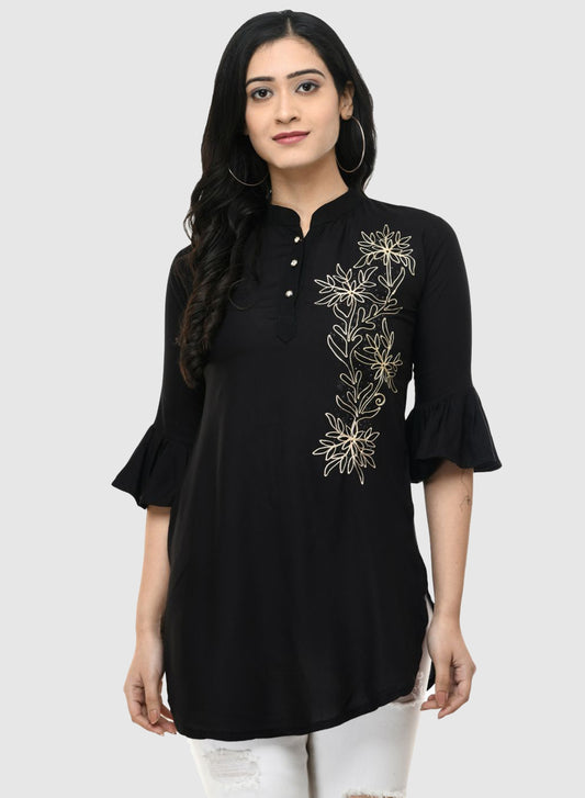 Women Top Black Fit and Flare Bell Sleeve