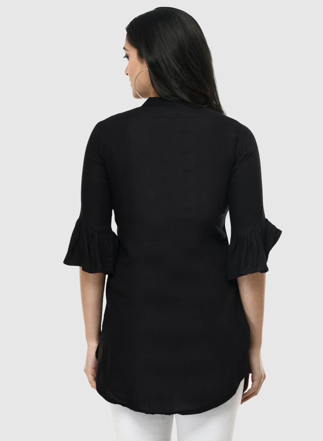 Women Top Black Fit and Flare Bell Sleeve