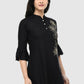 Women Top Black Fit and Flare Bell Sleeve