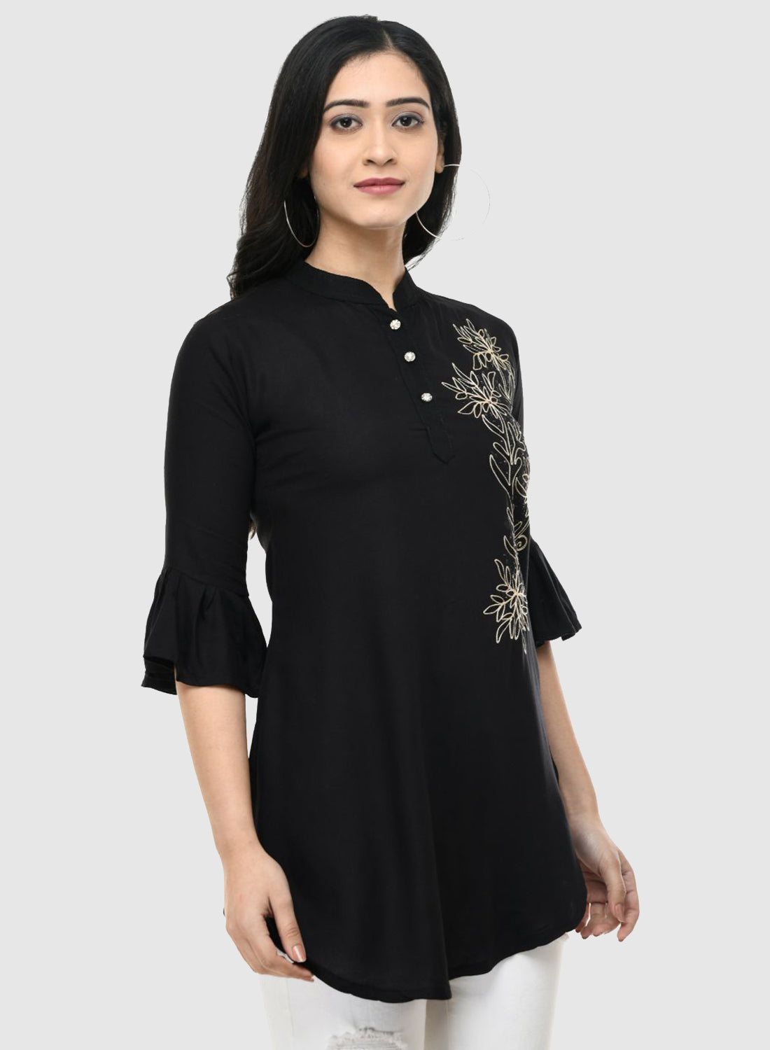 Women Top Black Fit and Flare Bell Sleeve