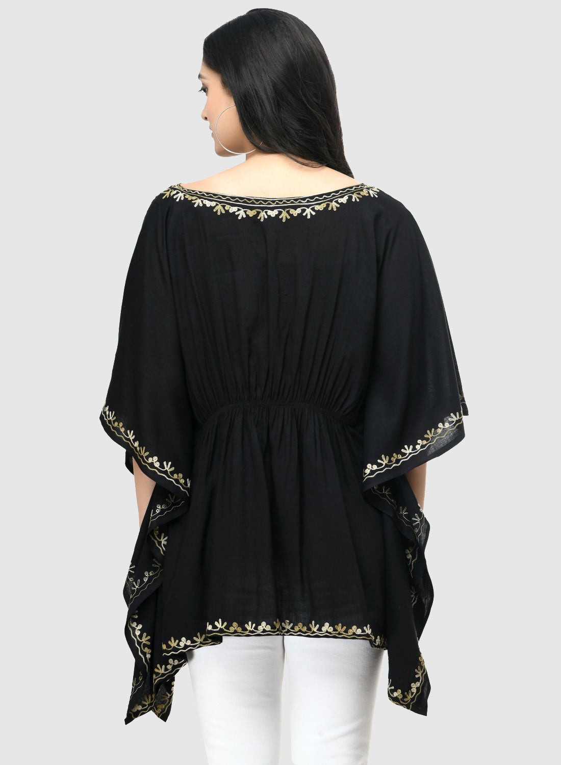 Women Kaftan Top Navy Blue Casual Regular Fit and Flare Embroidery Work