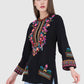 Women Top Black Rayon Crepe Party Wear 3/4 Sleeve Embroidery Work