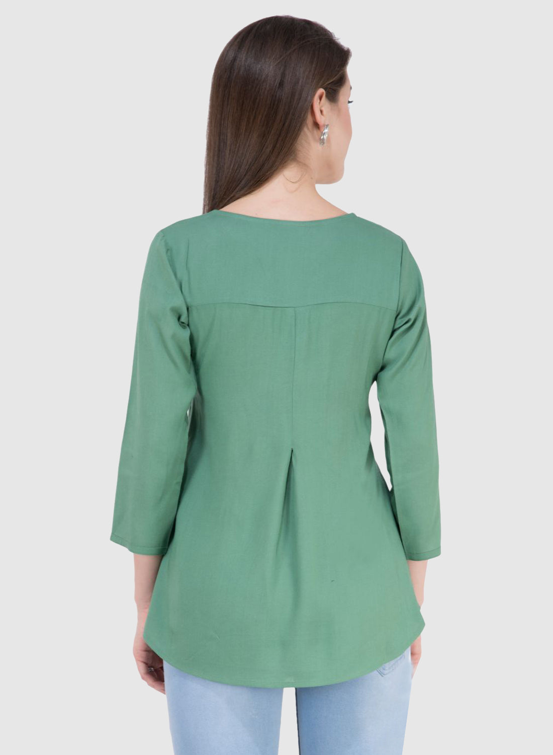 Women Top Sea Green Rayon Casual Regular Fit and Flare 3/4 Sleeve