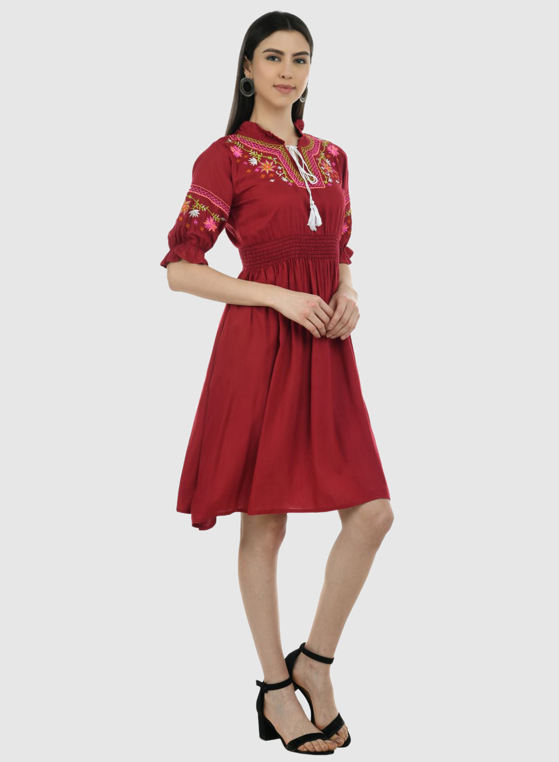 Women Dress Maroon Fit and Flare