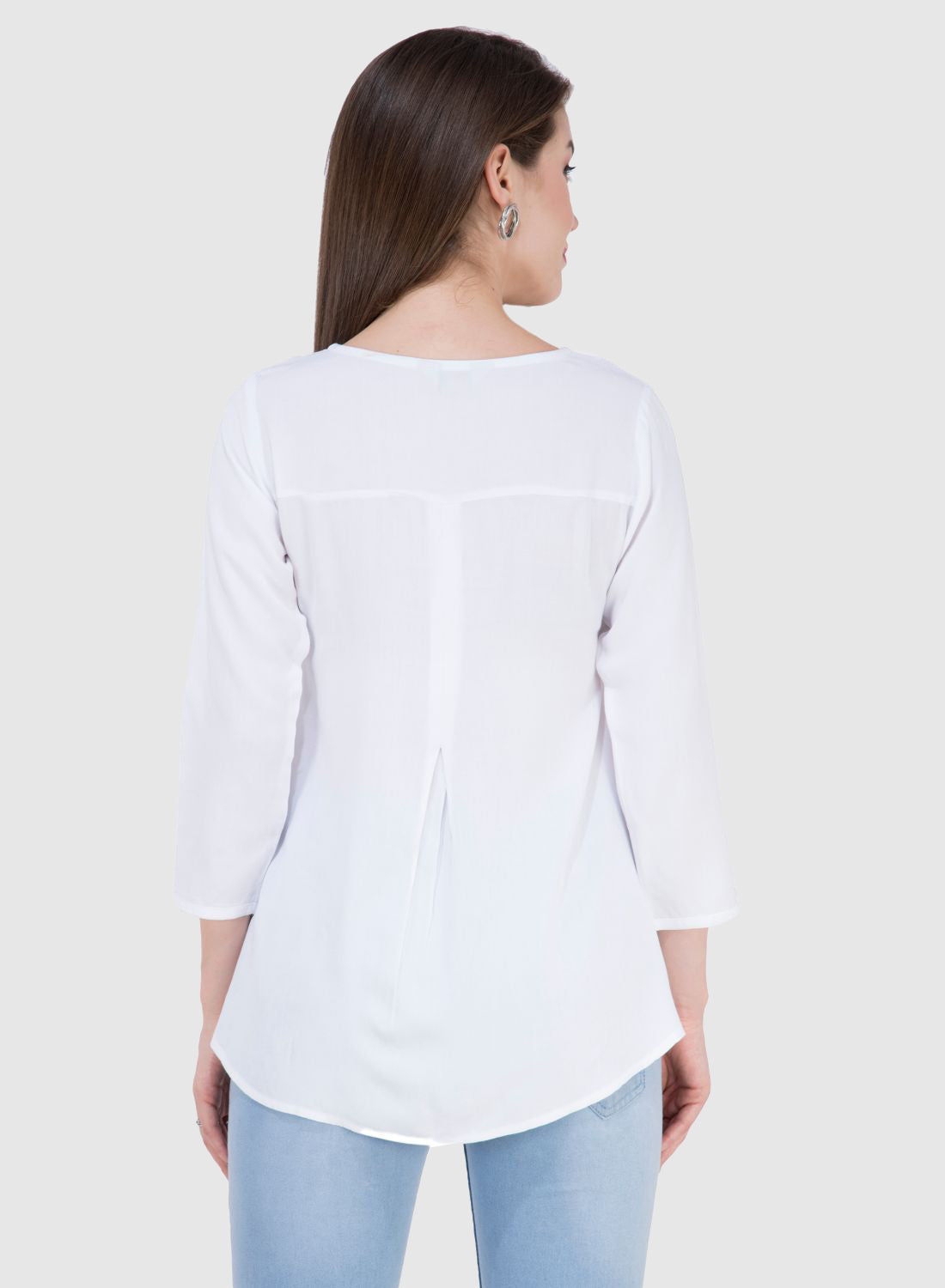 Women Top White Rayon Casual Regular Fit and Flare 3/4 Sleeve