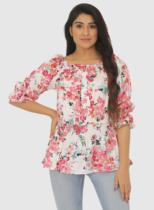 Women Printed Top Bell Sleeve Regular Fit