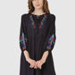 Women Top Navy Blue Regular Fit and Flare Puff Sleeve Embroidery Work