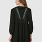 Women Top Black Regular Fit and Flare Puff Sleeve Embroidery Work