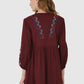 Women Top Brown Regular Fit and Flare Puff Sleeve Embroidery Work