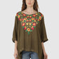 Women Kaftan Top Mehndi Green Casual Regular Fit and Flare Multi color Embroidery Work