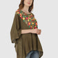 Women Kaftan Top Mehndi Green Casual Regular Fit and Flare Multi color Embroidery Work