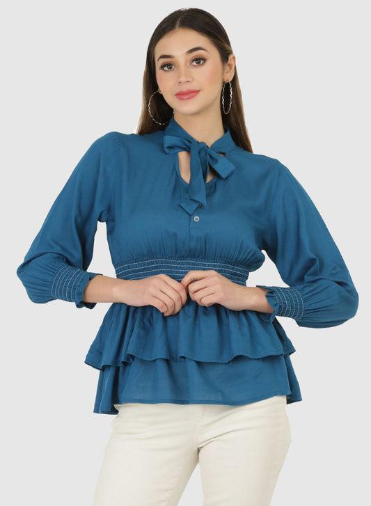 Women Top Blue Regular Fit and Flare