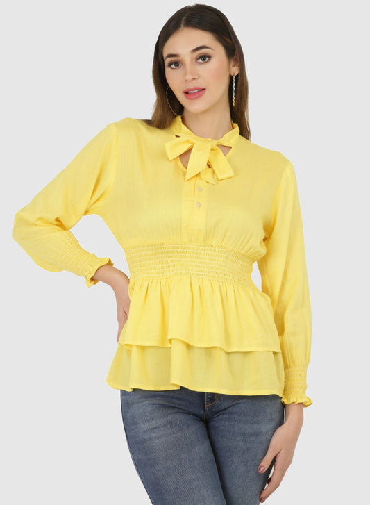 Women Top Yellow Regular Fit and Flare