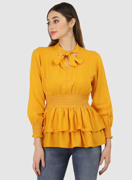 Women Top Mustard Regular Fit and Flare