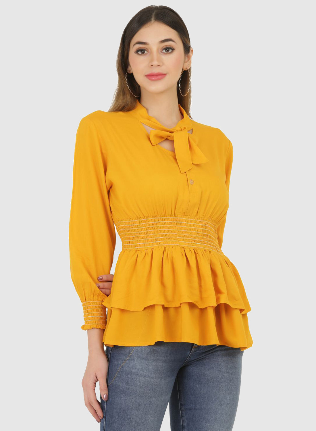 Women Top Mustard Regular Fit and Flare