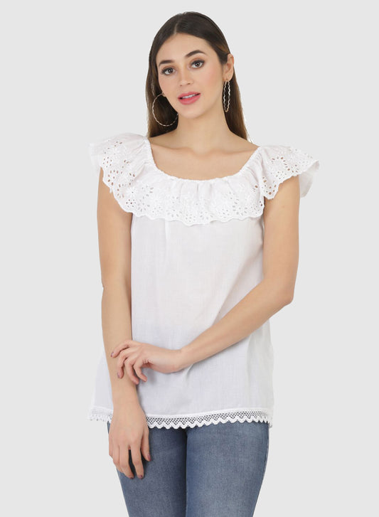 Women Top White Sleeve Butter Fly