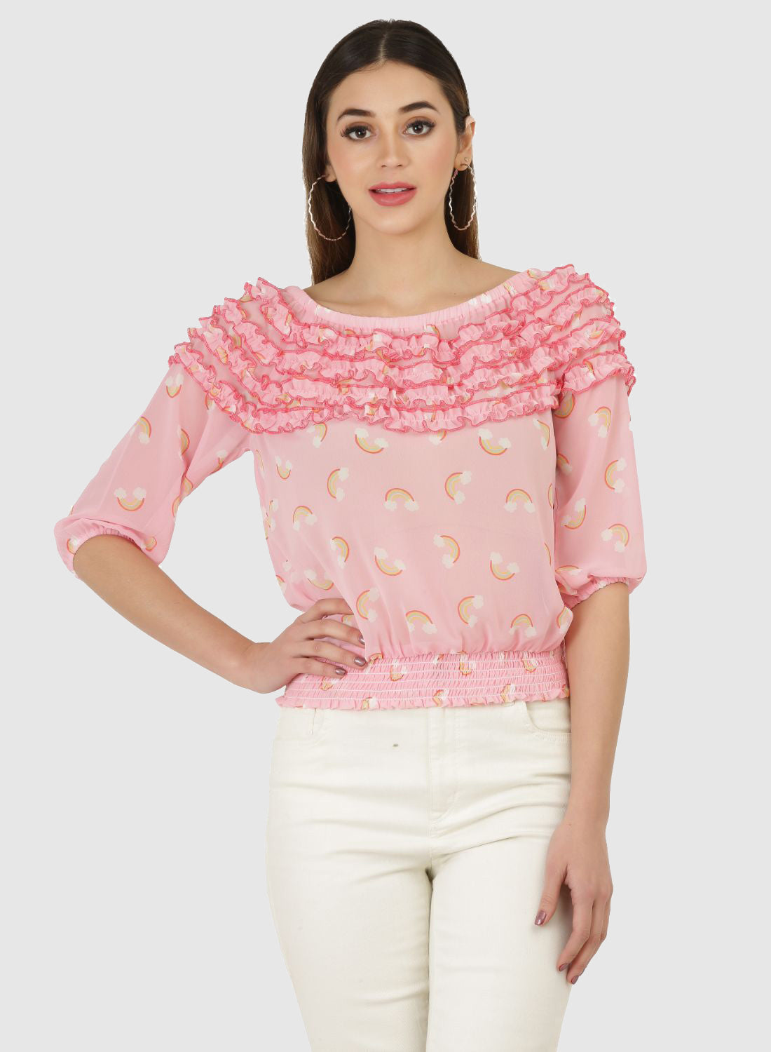 Women Top Pink Printed Party Wear