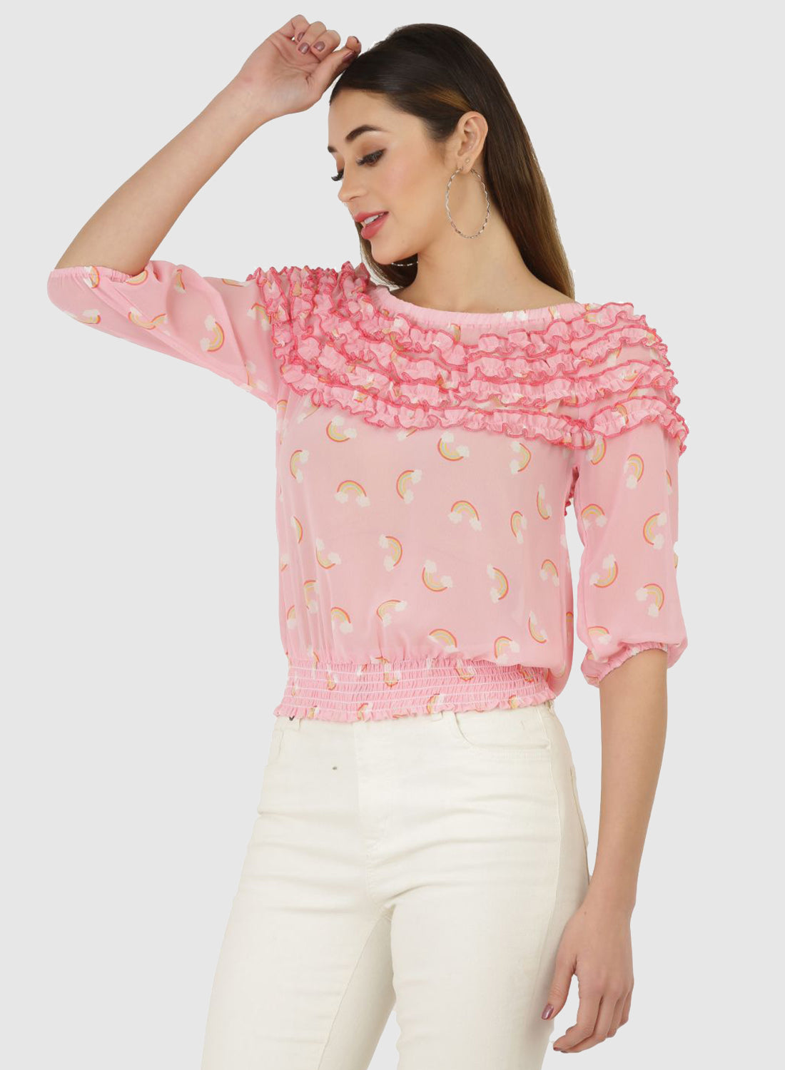 Women Top Pink Printed Party Wear