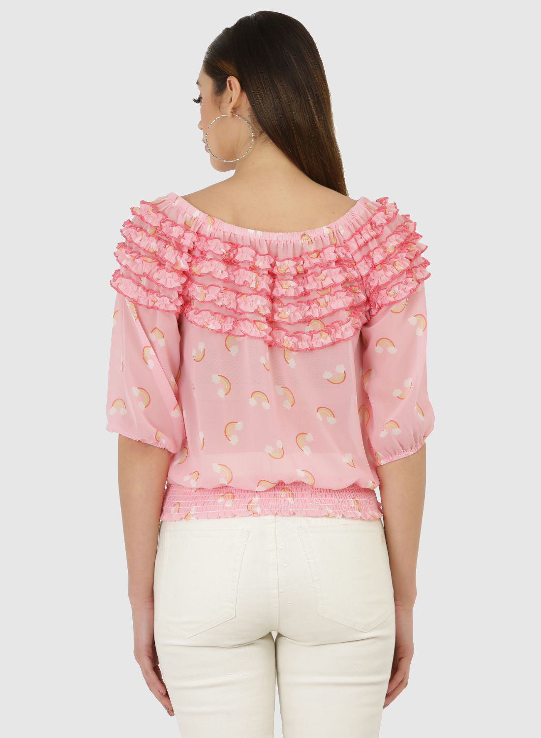 Women Top Pink Printed Party Wear