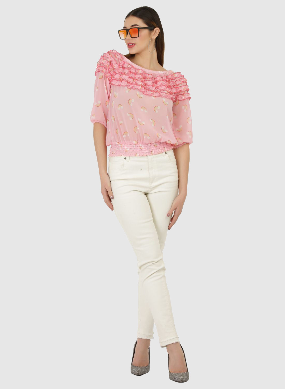 Women Top Pink Printed Party Wear