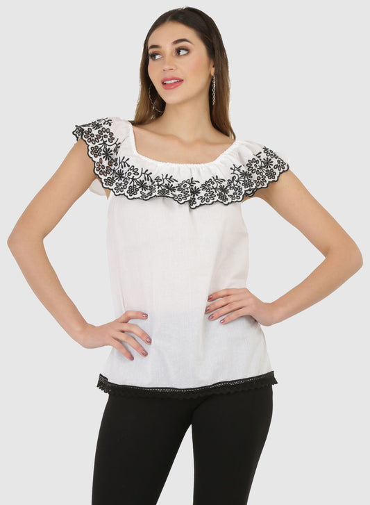 Women Top White Sleeve Butter Fly