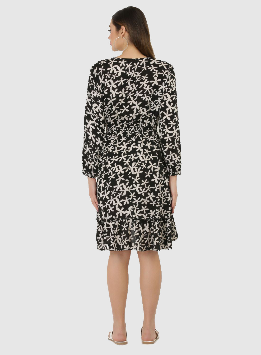 Women Dress Black Printed Puff Sleeve