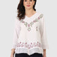 Women Top White Regular Fit 3/4 Sleeve Embroidery Work