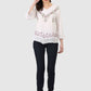 Women Top White Regular Fit 3/4 Sleeve Embroidery Work
