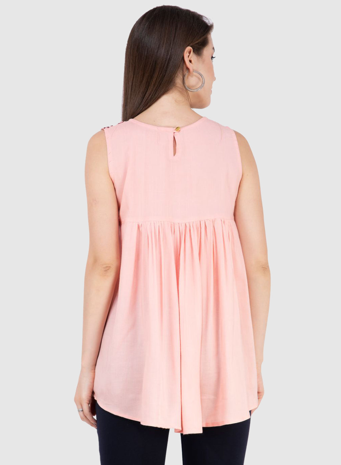 Women Top Pink Rayon Sleeveless Fit and Flare