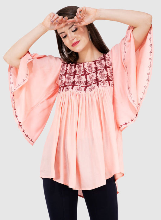 Women Top Pich Rayon Casual Fit and Flare Butter Fly Sleeve